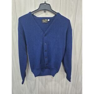 Vintage 60s Campus Cardigan Sweater Sz Medium Navy Wool Aplaca Stitch Rockabilly